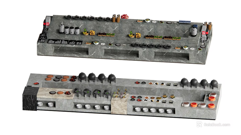 Stone Slab Dining Table With Multiple Compartments For Condiments Fruits And Utensils 3d model