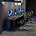 Modern Gaming Desk with Multiple Monitors Gaming Chairs and LED Lights