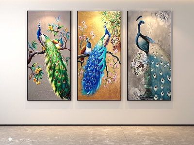 Classic Simple Light Luxury Internet Celebrity Peacock Decoration Painter Restaurant Entrance Corridor Hallway Hanging Painting Hand-painted Oil Painting Minimalist Freehand Brushwork Abstract Popular Scenery Animals Birds model