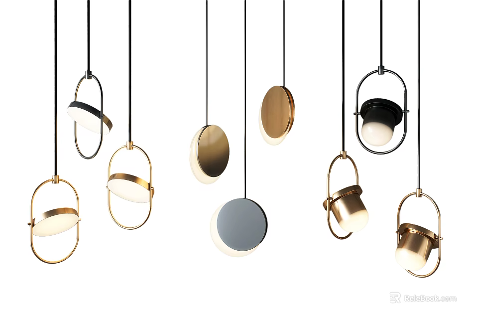 Modern Pendant Lights With Various Designs Metallic Frames And Round Shades 3d model 
