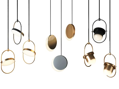 Modern Pendant Lights With Various Designs Metallic Frames And Round Shades 3d model