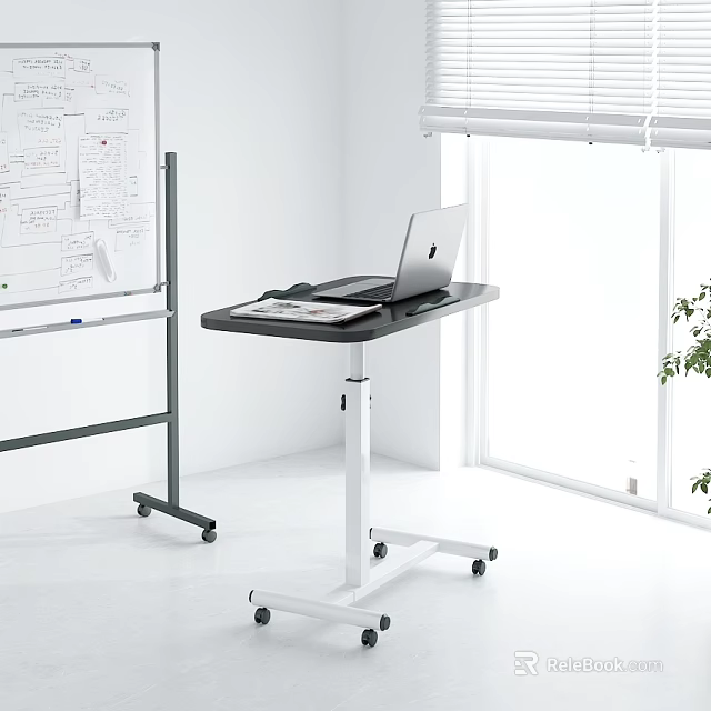 Modern Movable Side Table With Laptop And Files In Bright Office Workspace 3d model
