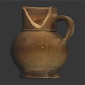 Vintage Rustic Brown Clay Jug Featuring Broken Spout And Handle 3d model