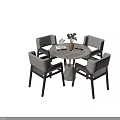 Round Modern Dining Table And Chairs Set With Marble Top And Upholstered Seats 3d model