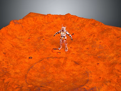 White And Red Armored Figure Standing On Orange Martian Terrain Surface 3d model