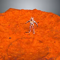 White And Red Armored Figure Standing On Orange Martian Terrain Surface