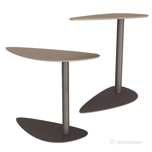 Two Modern Side Tables With Light Beige Irregular Tops And Dark Cylindrical Legs 3d model 