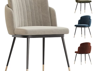 Modern Upholstered Single Chair with Vertical Tufted Back and Metal Legs in Multiple Color Options 3d model