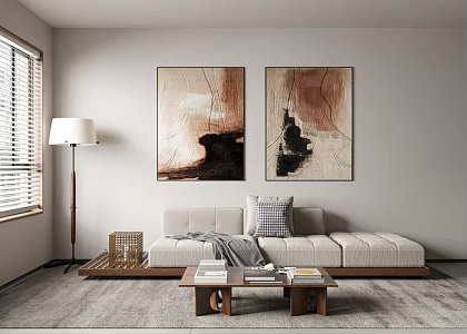 Wind living room sofa coffee table combination decorative painting floor lamp 3d model