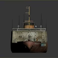 Vintage Warship Model With Red Gray Hull Two Orange Funnels And Deck Details