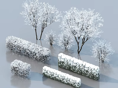 Snow Covered Arbor Trees And Hedges In Winter Landscape 3d model