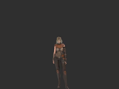 Armored Woman in Leather Combat Gear Standing Against Dark Background 3d model
