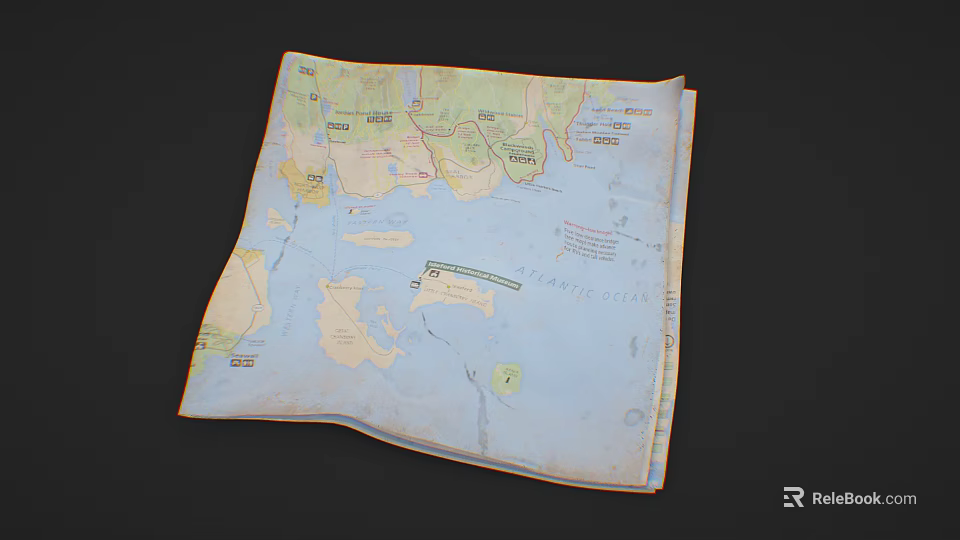 Vintage Map Displaying Island Regions And Place Names With Detailed Markings 3d model 