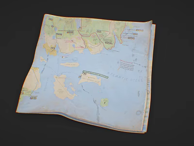 Vintage Map Displaying Island Regions And Place Names With Detailed Markings 3d model