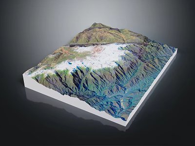 3D Mountainous Terrain Model With Snowy Peaks And Colorful Topographic Details 3d model