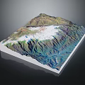 3D Mountainous Terrain Model With Snowy Peaks And Colorful Topographic Details