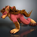3D Rendered Fantasy Creature With Pink Body Brown Mane And Sharp Claws In Crouching Pose