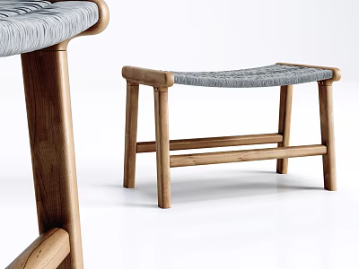 Elegant Modern Bench With Wooden Frame Gray Fabric Cushion And Sturdy Design 3d model