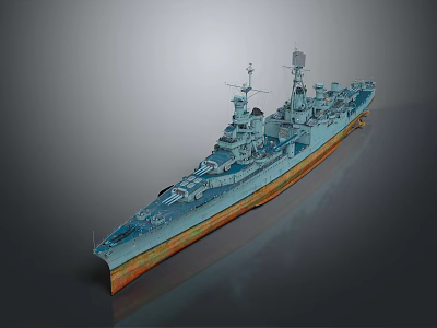 Detailed Modern Blue Warship 3D Model With Deck Radar And Naval Guns 3d model