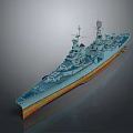 Detailed Modern Blue Warship 3D Model With Deck Radar And Naval Guns