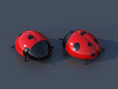 Cute Two Red Ladybug Dolls With Black Spots On Gray Background 3d model