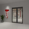 Modern Entrance With Glass Door Red Sign Green Plant And White Walls