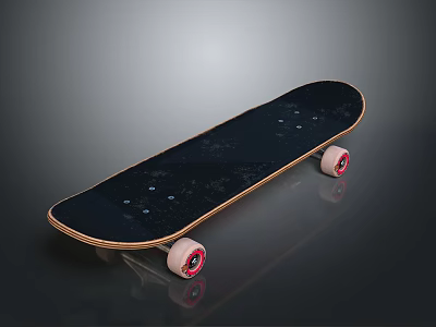 Black Skateboard With Wooden Edge White Wheels And Red Hubs For Daily Use 3d model