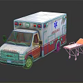 Functional EMS Ambulance For Medical Care With Emergency Lights And Stretcher