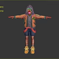 Game and Movie Character in Orange Hooded Jacket with Purple Mask and Arms Outstretched