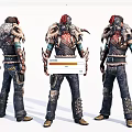 Game Movie Character In Armored Outfit With Red Headgear Leather Pants And Spiked Accessories