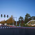 Urban Road Facilities With Traffic Lights Street Lamps Zebra Crossing And Evening Scene