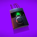 Modern Digital Device with Red Cables Green Indicator Lights and Circular Knob on Purple Background