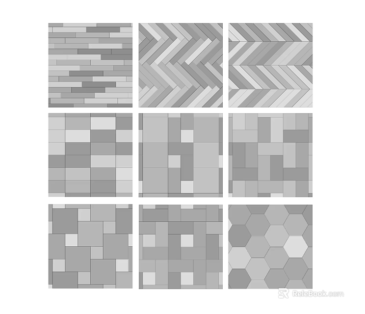 Creative Garden Decor With Various Gray Tile Patterns And Geometric Designs 3d model