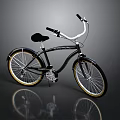Vintage Black Cruiser Bike With White Handlebars And Gold Rims On Shiny Surface