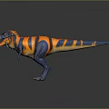 3D Dinosaur Character With Blue And Orange Striped Body And Spiked Head