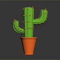 Green Cactus with Orange Spines Growing in Orange Pot on Dark Background