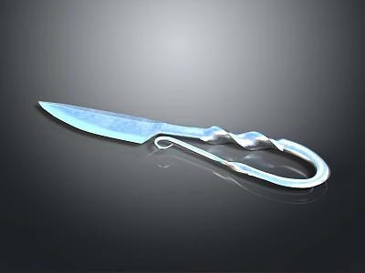 Metallic Sharp Knife With Unique Twisted Handle And Reflective Surface On Black Background 3d model