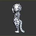 Cute Cartoon Snow Leopard Character With White Body Blue Big Eyes And Black Spots
