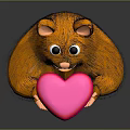 Cute Brown Furry Rodent Standing Holding Pink Heart Shaped Object And Licking