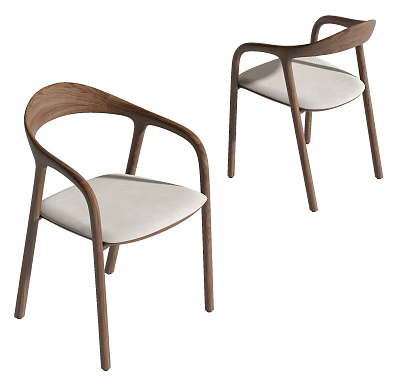 Modern Minimalist Dining Chairs With Wooden Frame Upholstered Seat And Curved Backrest Design 3d model