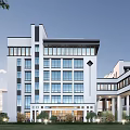 Modern Chinese Style Hospital Building With White Exterior Symmetrical Design Lawn And Road Front