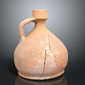 Hand Carved Terracotta Ceramic Jar Sculpture With Handle And Cracked Surface
