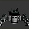 Mechanical Four Legged Combat Robot Game and Movie Character with Weapons and Sci Fi Design