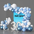 Blue and White Balloon Arch Photo Check-in Spot With Not open Sign And Number 30