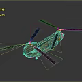 Orange And Green Twin Rotor Helicopter With Black Blades And Light Details