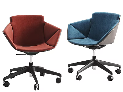 Modern Red and Blue Office Chairs with Geometric Design Velvet Upholstery and Rolling Casters 3d model