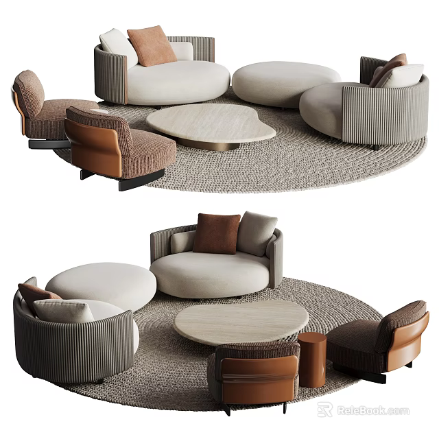 Modern Sofa and Coffee Table Set With Round Top and Cozy Fabric Seats 3d model 