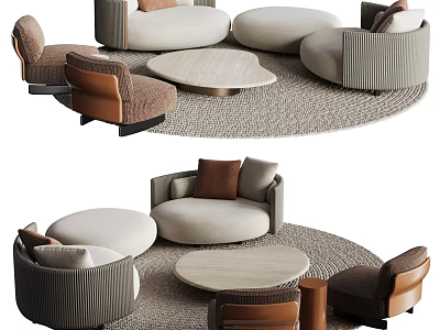Modern Sofa and Coffee Table Set With Round Top and Cozy Fabric Seats 3d model