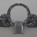 Sci Fi Metal Ring Structure Design With Square Bases Ramp Steps And Lighting