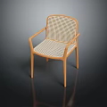 Modern Leisure Chair With Wooden Frame Woven Rattan Backrest And Striped Cushion